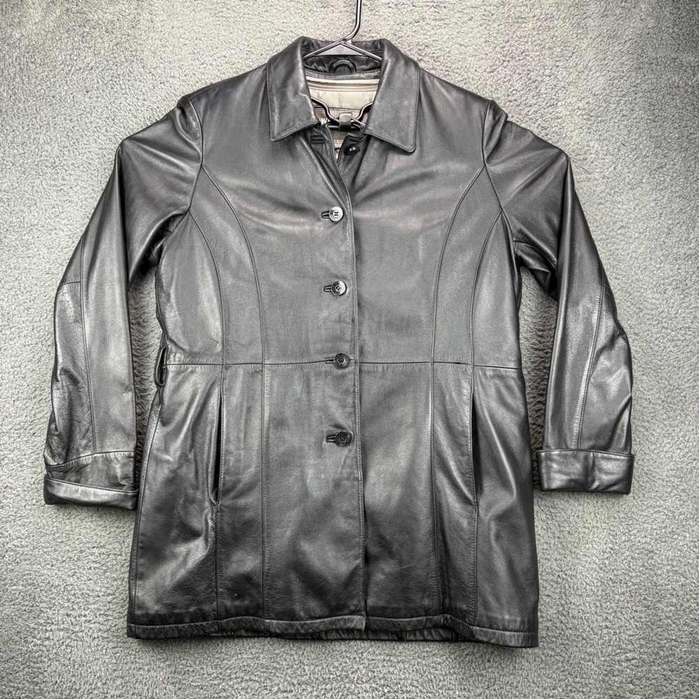 Wilsons Leather Womens Black Thinsulate Insulated Leather Trench Coat Jacket L
